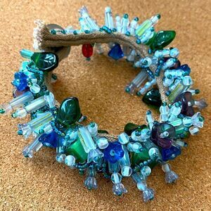 Handcrafted hippie bohemian bracelet multi glass beads button closure